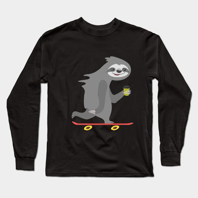 Funny Skateboarding Sloth T-Shirt Gift Long Sleeve T-Shirt by TeeLovely